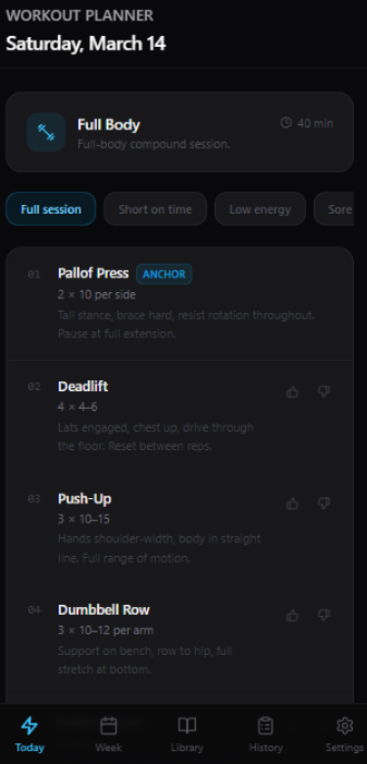 Workout Planner screenshot